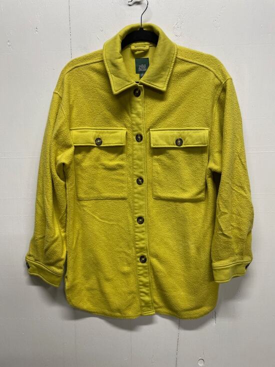 wild fable Jackets & Blazers - Wild Fable Women's Yellow Fleece Jacket Shacket Size XS Button Up Long Sleeve